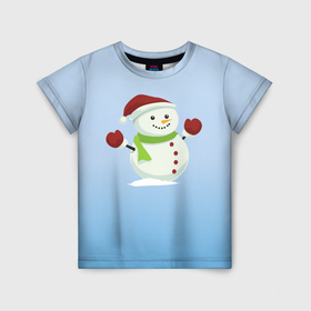 Детская футболка 3D с принтом Снеговик новогодний в Кировске, 100% гипоаллергенный полиэфир | прямой крой, круглый вырез горловины, длина до линии бедер, чуть спущенное плечо, ткань немного тянется | Тематика изображения на принте: 