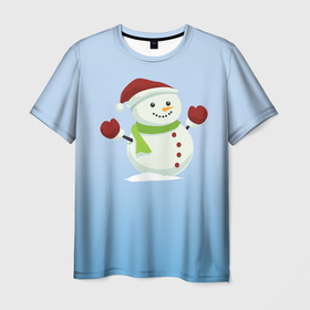 Мужская футболка 3D с принтом Снеговик новогодний в Петрозаводске, 100% полиэфир | прямой крой, круглый вырез горловины, длина до линии бедер | 