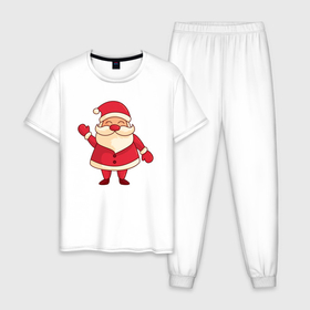 Мужская пижама хлопок с принтом Радостный Дед мороз , 100% хлопок | брюки и футболка прямого кроя, без карманов, на брюках мягкая резинка на поясе и по низу штанин
 | 
