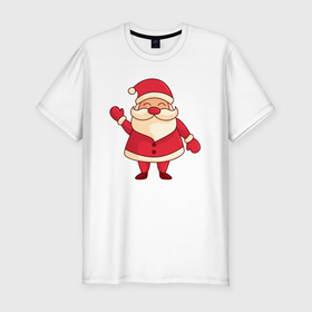Мужская футболка хлопок Slim с принтом Радостный Дед мороз в Санкт-Петербурге, 92% хлопок, 8% лайкра | приталенный силуэт, круглый вырез ворота, длина до линии бедра, короткий рукав | 