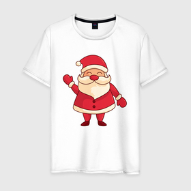 Мужская футболка хлопок с принтом Радостный Дед мороз в Кировске, 100% хлопок | прямой крой, круглый вырез горловины, длина до линии бедер, слегка спущенное плечо. | 