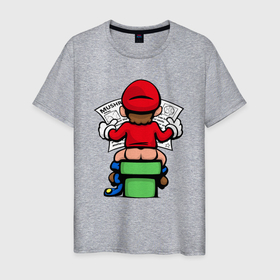 Мужская футболка хлопок с принтом Марио водопроводчик в Белгороде, 100% хлопок | прямой крой, круглый вырез горловины, длина до линии бедер, слегка спущенное плечо. | 