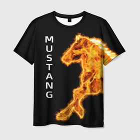 Мужская футболка 3D с принтом Mustang fire в Екатеринбурге, 100% полиэфир | прямой крой, круглый вырез горловины, длина до линии бедер | Тематика изображения на принте: 