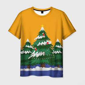 Мужская футболка 3D с принтом Нарядные лесные ёлки , 100% полиэфир | прямой крой, круглый вырез горловины, длина до линии бедер | 