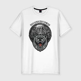 Мужская футболка хлопок Slim с принтом Суровый медведь в символике с топорами в Курске, 92% хлопок, 8% лайкра | приталенный силуэт, круглый вырез ворота, длина до линии бедра, короткий рукав | 