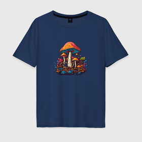 Мужская футболка хлопок Oversize с принтом Магические лесные грибы в Петрозаводске, 100% хлопок | свободный крой, круглый ворот, “спинка” длиннее передней части | 