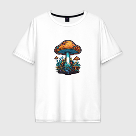 Мужская футболка хлопок Oversize с принтом Психоделические грибы в Курске, 100% хлопок | свободный крой, круглый ворот, “спинка” длиннее передней части | Тематика изображения на принте: 