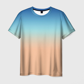 Мужская футболка 3D с принтом Сине бежевый градиент , 100% полиэфир | прямой крой, круглый вырез горловины, длина до линии бедер | Тематика изображения на принте: 