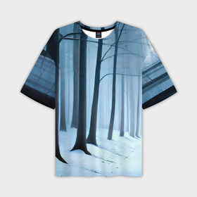 Мужская футболка oversize 3D с принтом Тропинка между деревьев в зимнем лесу в Екатеринбурге,  |  | 
