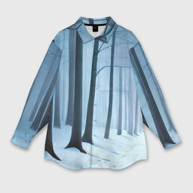 Мужская рубашка oversize 3D с принтом Тропинка между деревьев в зимнем лесу в Екатеринбурге,  |  | Тематика изображения на принте: 