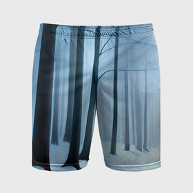 Мужские шорты спортивные с принтом Тропинка между деревьев в зимнем лесу ,  |  | 