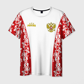 Мужская футболка 3D с принтом Сборная России с узором в Санкт-Петербурге, 100% полиэфир | прямой крой, круглый вырез горловины, длина до линии бедер | Тематика изображения на принте: 