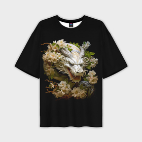 Мужская футболка oversize 3D с принтом Китайский дракон и цветы сакуры в Кировске,  |  | 