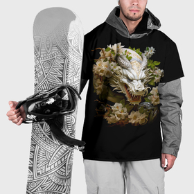 Накидка на куртку 3D с принтом Китайский дракон и цветы сакуры в Санкт-Петербурге, 100% полиэстер |  | 