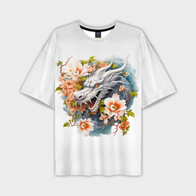 Мужская футболка oversize 3D с принтом Китайский дракон в цветах сакуры в Белгороде,  |  | 