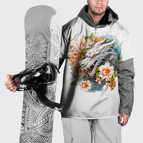 Накидка на куртку 3D с принтом Китайский дракон в цветах сакуры в Екатеринбурге, 100% полиэстер |  | Тематика изображения на принте: 