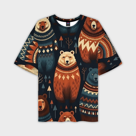 Мужская футболка oversize 3D с принтом Медведи индейцы в Белгороде,  |  | 