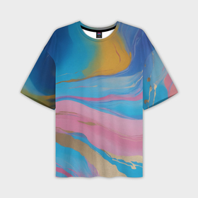 Мужская футболка oversize 3D с принтом Жидкая синяя и розовая краска в Курске,  |  | 