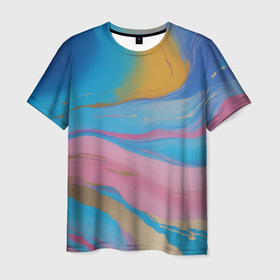 Мужская футболка 3D с принтом Жидкая синяя и розовая краска в Курске, 100% полиэфир | прямой крой, круглый вырез горловины, длина до линии бедер | 