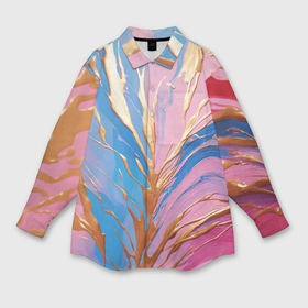 Мужская рубашка oversize 3D с принтом Жидкая краска синего и розового цвета с золотой краской в Белгороде,  |  | 