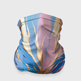 Бандана-труба 3D с принтом Жидкая краска синего и розового цвета с золотой краской в Белгороде, 100% полиэстер, ткань с особыми свойствами — Activecool | плотность 150‒180 г/м2; хорошо тянется, но сохраняет форму | 