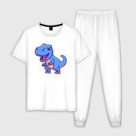Мужская пижама хлопок с принтом Blue dinosaur , 100% хлопок | брюки и футболка прямого кроя, без карманов, на брюках мягкая резинка на поясе и по низу штанин
 | Тематика изображения на принте: 