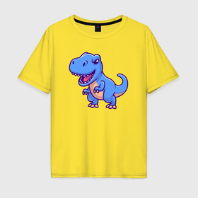 Мужская футболка хлопок Oversize с принтом Blue dinosaur в Белгороде, 100% хлопок | свободный крой, круглый ворот, “спинка” длиннее передней части | 
