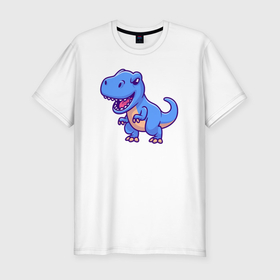 Мужская футболка хлопок Slim с принтом Blue dinosaur , 92% хлопок, 8% лайкра | приталенный силуэт, круглый вырез ворота, длина до линии бедра, короткий рукав | Тематика изображения на принте: 