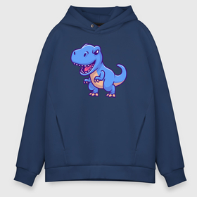 Мужское худи Oversize хлопок с принтом Blue dinosaur , френч-терри — 70% хлопок, 30% полиэстер. Мягкий теплый начес внутри —100% хлопок | боковые карманы, эластичные манжеты и нижняя кромка, капюшон на магнитной кнопке | Тематика изображения на принте: 