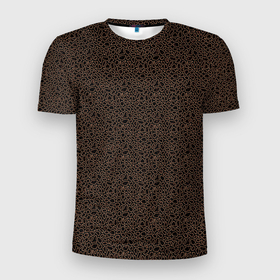 Мужская футболка 3D Slim с принтом Паттерн пятнистый чёрно коричневый в Белгороде, 100% полиэстер с улучшенными характеристиками | приталенный силуэт, круглая горловина, широкие плечи, сужается к линии бедра | 