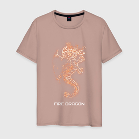 Мужская футболка хлопок с принтом Fire dragon art в Рязани, 100% хлопок | прямой крой, круглый вырез горловины, длина до линии бедер, слегка спущенное плечо. | 