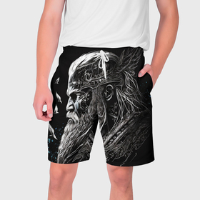 Мужские шорты 3D с принтом Лидер викингов в Курске,  полиэстер 100% | прямой крой, два кармана без застежек по бокам. Мягкая трикотажная резинка на поясе, внутри которой широкие завязки. Длина чуть выше колен | 