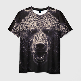 Мужская футболка 3D с принтом Бронзовый медведь в Петрозаводске, 100% полиэфир | прямой крой, круглый вырез горловины, длина до линии бедер | 