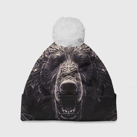 Шапка 3D c помпоном с принтом Бронзовый медведь в Петрозаводске, 100% полиэстер | универсальный размер, печать по всей поверхности изделия | 