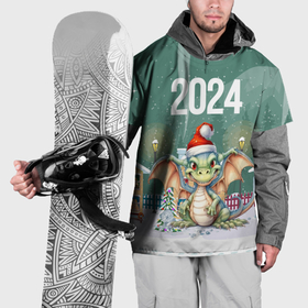 Накидка на куртку 3D с принтом Новогодний зеленый дракон  2024 год в Санкт-Петербурге, 100% полиэстер |  | Тематика изображения на принте: 