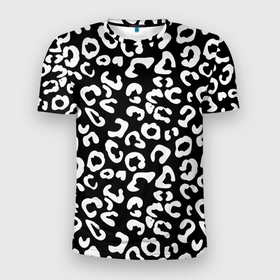 Мужская футболка 3D Slim с принтом Леопардовые пятна на черном в Белгороде, 100% полиэстер с улучшенными характеристиками | приталенный силуэт, круглая горловина, широкие плечи, сужается к линии бедра | 