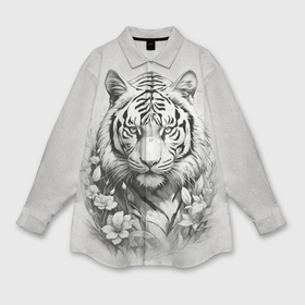 Мужская рубашка oversize 3D с принтом Эскиз тигра в цветах ,  |  | 