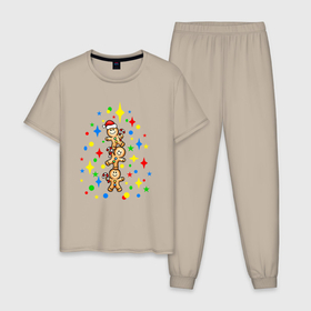 Мужская пижама хлопок с принтом Пряничные человечки конфетти , 100% хлопок | брюки и футболка прямого кроя, без карманов, на брюках мягкая резинка на поясе и по низу штанин
 | 