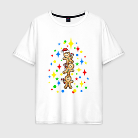 Мужская футболка хлопок Oversize с принтом Пряничные человечки конфетти в Тюмени, 100% хлопок | свободный крой, круглый ворот, “спинка” длиннее передней части | 