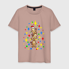 Мужская футболка хлопок с принтом Пряничные человечки конфетти в Санкт-Петербурге, 100% хлопок | прямой крой, круглый вырез горловины, длина до линии бедер, слегка спущенное плечо. | 