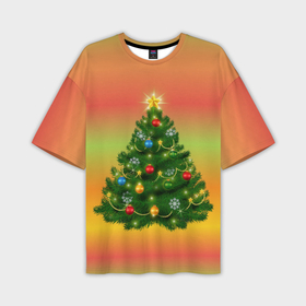 Мужская футболка oversize 3D с принтом Ёлка новогодняя украшенная на ярком разноцветном фоне ,  |  | 