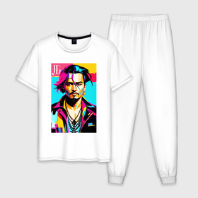 Мужская пижама хлопок с принтом Джонни Депп   поп арт в Белгороде, 100% хлопок | брюки и футболка прямого кроя, без карманов, на брюках мягкая резинка на поясе и по низу штанин
 | 