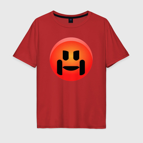Мужская футболка хлопок Oversize с принтом Смайлик красный эмодзи в Петрозаводске, 100% хлопок | свободный крой, круглый ворот, “спинка” длиннее передней части | Тематика изображения на принте: 