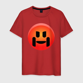 Мужская футболка хлопок с принтом Смайлик красный эмодзи в Петрозаводске, 100% хлопок | прямой крой, круглый вырез горловины, длина до линии бедер, слегка спущенное плечо. | Тематика изображения на принте: 