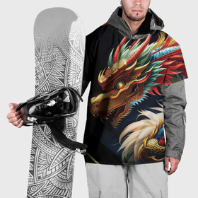 Накидка на куртку 3D с принтом Дракон в золотых доспехах в Санкт-Петербурге, 100% полиэстер |  | Тематика изображения на принте: 