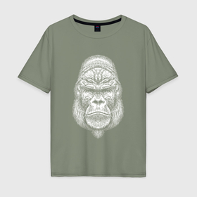 Мужская футболка хлопок Oversize с принтом Морда серьезной гориллы в Тюмени, 100% хлопок | свободный крой, круглый ворот, “спинка” длиннее передней части | 