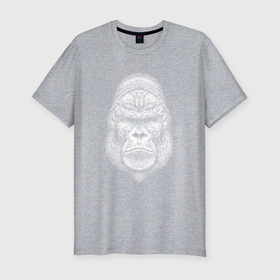 Мужская футболка хлопок Slim с принтом Морда серьезной гориллы в Кировске, 92% хлопок, 8% лайкра | приталенный силуэт, круглый вырез ворота, длина до линии бедра, короткий рукав | 
