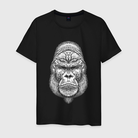 Мужская футболка хлопок с принтом Морда серьезной гориллы в Петрозаводске, 100% хлопок | прямой крой, круглый вырез горловины, длина до линии бедер, слегка спущенное плечо. | 