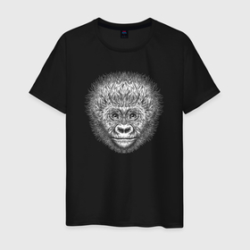 Мужская футболка хлопок с принтом Морда детеныша гориллы в Петрозаводске, 100% хлопок | прямой крой, круглый вырез горловины, длина до линии бедер, слегка спущенное плечо. | Тематика изображения на принте: 