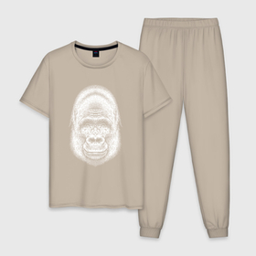 Мужская пижама хлопок с принтом Морда веселой гориллы в Петрозаводске, 100% хлопок | брюки и футболка прямого кроя, без карманов, на брюках мягкая резинка на поясе и по низу штанин
 | Тематика изображения на принте: 